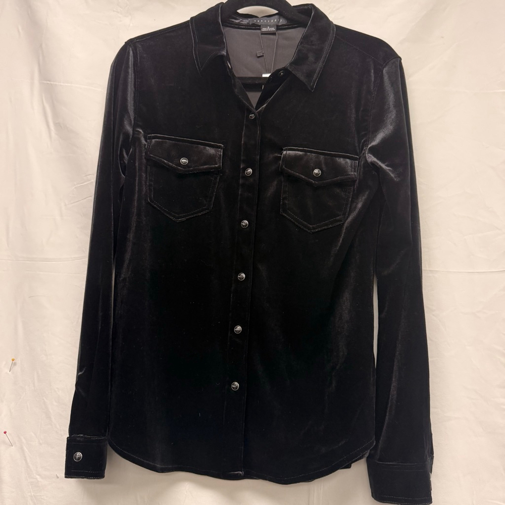 Women's Sanctuary Black Velvet cowboy style Button Shirt S